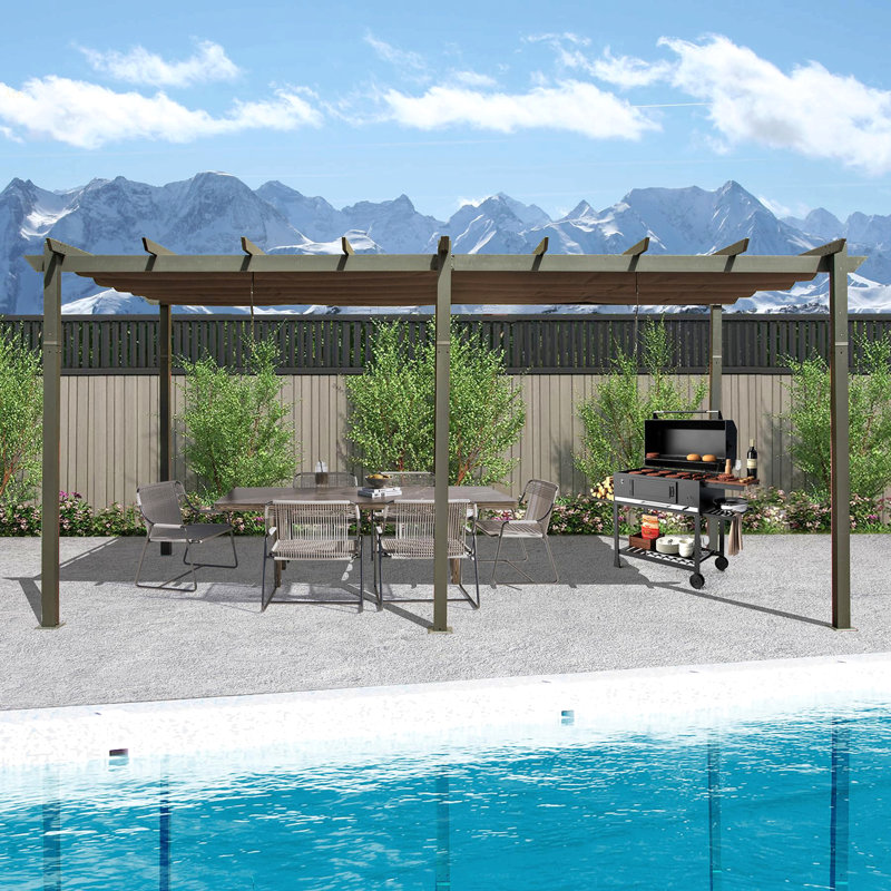 11 X 20 FT Outdoor Living Outdoor Retractable Pergola With Weather-Resistant Canopy Aluminum Garden Pergola Patio Grill Gazebo For Courtyard -Dark Gray