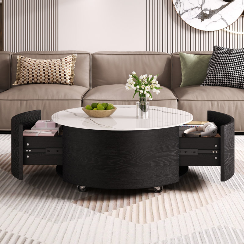Table basse ronde avec rangement, Noir