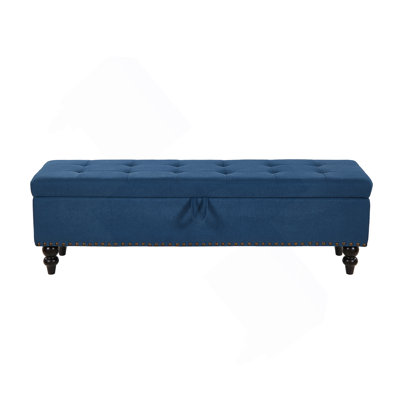 Bed Bench With Storage  Blue Fabric
