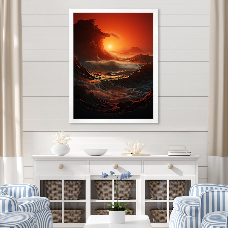 Vague rouge, merveille colorée sur toile, H 20 po x l 12 po x P 1 po, Cadre photo blanc
