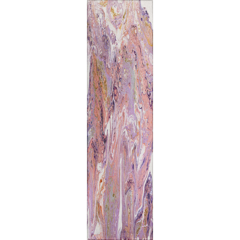 Chenille Washable Abstract Indoor / Outdoor Rug, Runner 2'3" x 7'6"