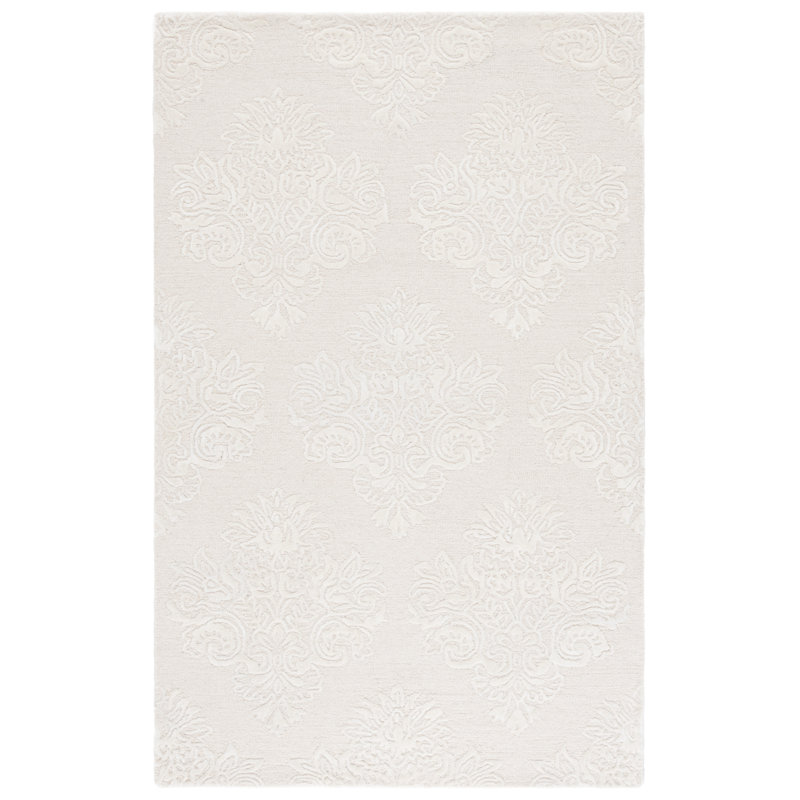 Vidath 619 Hand Tufted Wool/Viscose/Cotton Damask Indoor Use Only Rug in Ivory, Rectangle 6' x 9'