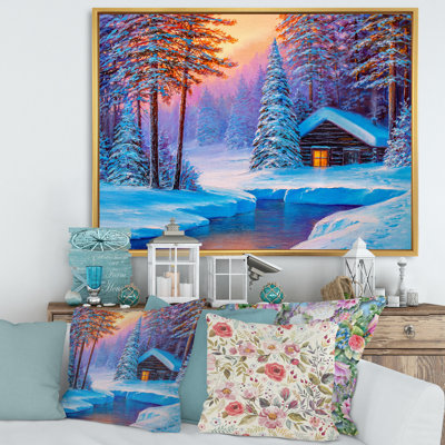 «Old Cabin In Winter Forest I», reproduction sur toile flottante