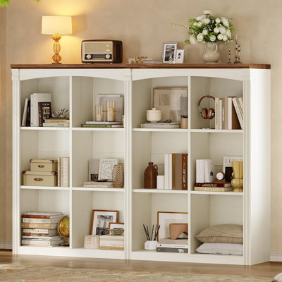 12 Cube Organizer Bookcase, Modern 3 Tiers Cube Shelf with Adjustable Shelves, Floor Standing Display Shelf for Home Office, Walnut+white