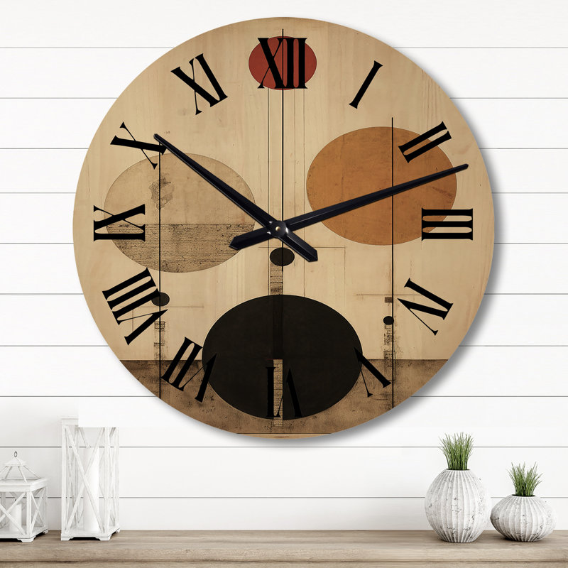 Horloge murale en bois surdimensionnée rétro avec art abstrait, Grand