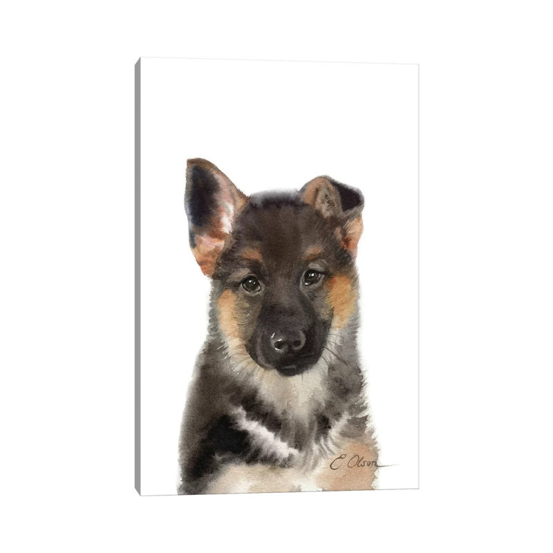 German Shepherd Puppy by Watercolor Luv - Wrapped Canvas Painting, 30.48cm H x 20.32cm W x 1.91cm D
