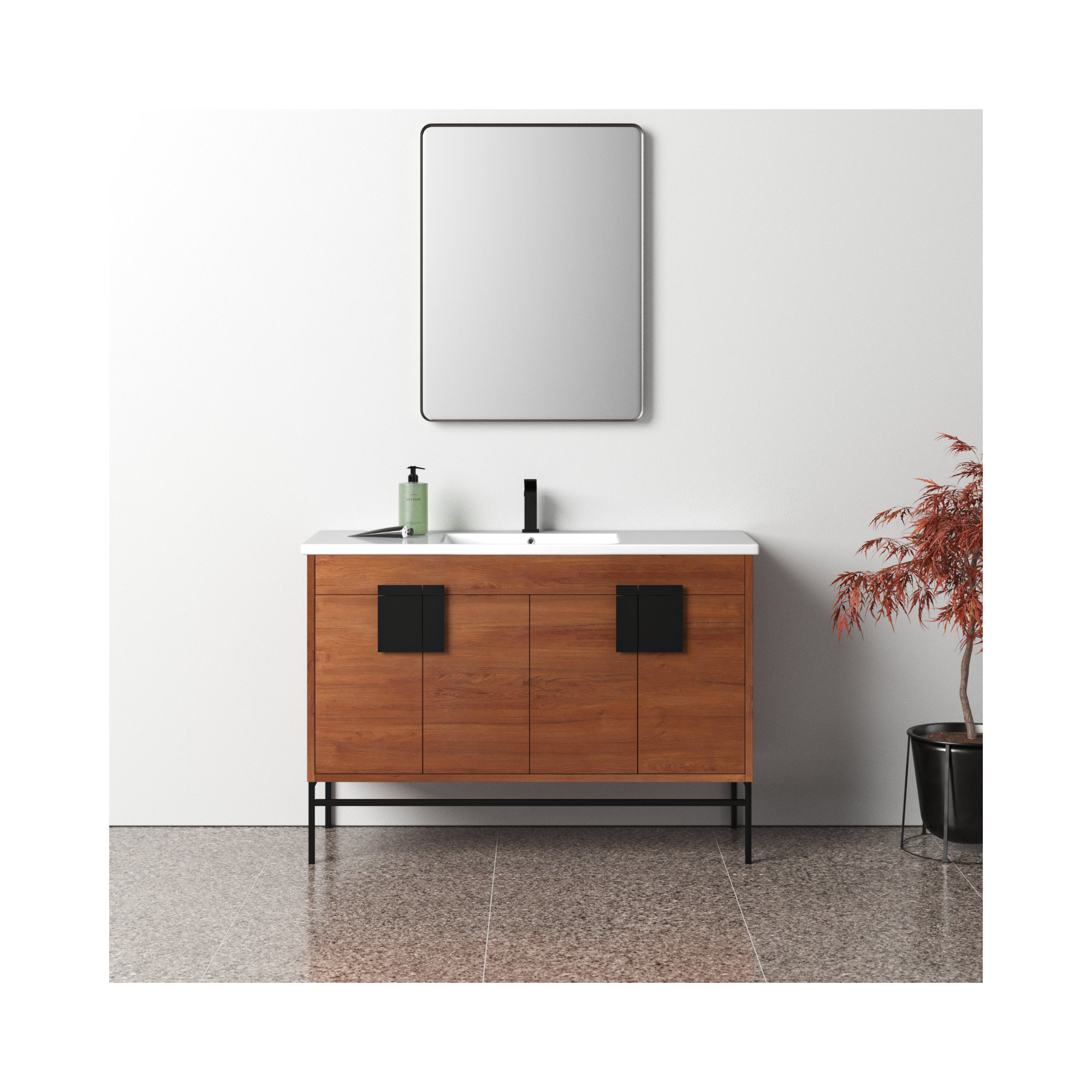 Maisie 48'' Single Bathroom Vanity, Black, Walnut