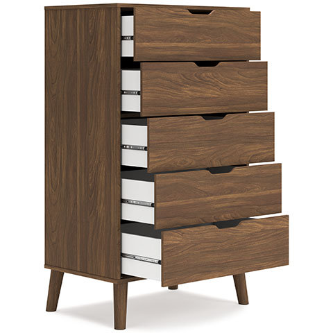 Auburn Brown 5-Drawer Mid-Century Modern Dresser