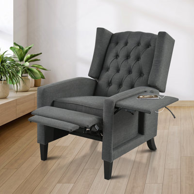 Manual Adjustable WingBack Recliner Chair. with Foldable Side Table, USB Charging ports