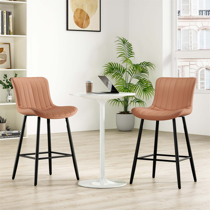 Ensemble de deux tabourets de comptoir, chaises de cuisine et de salle à manger en similicuir avec pieds en métal, design moderne Mid-Century pour une utilisation polyvalente