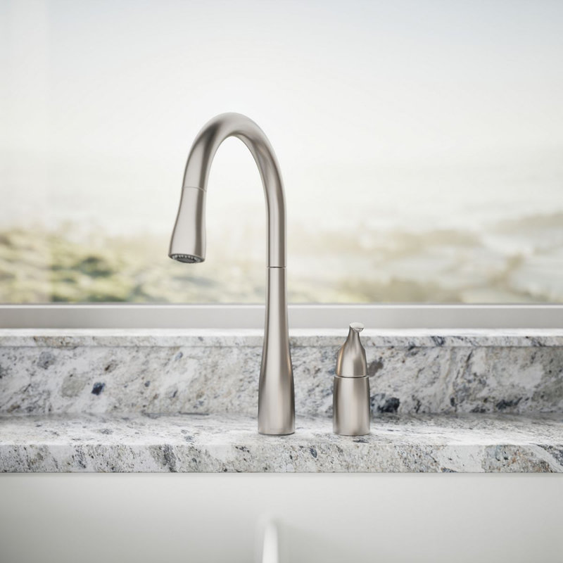 Simplice Pull Down Kitchen Sink Faucet with Three-Function Sprayhead, Two-Hole Installation, Vibrant Stainless