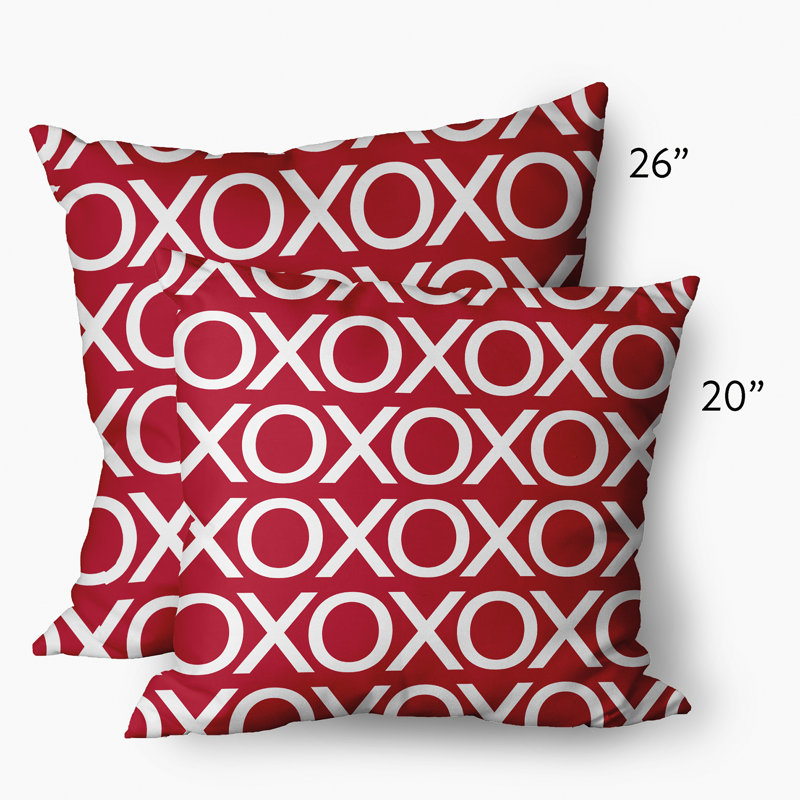 Valentine's Day Geometric Reversible Throw Pillow, 20" H x 20" W, Red