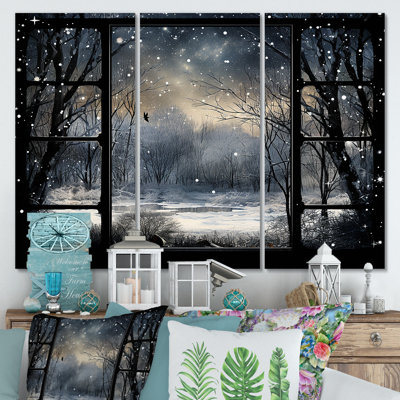«Midnight Gothic Winter Window View I - Winter Landscape», art mural