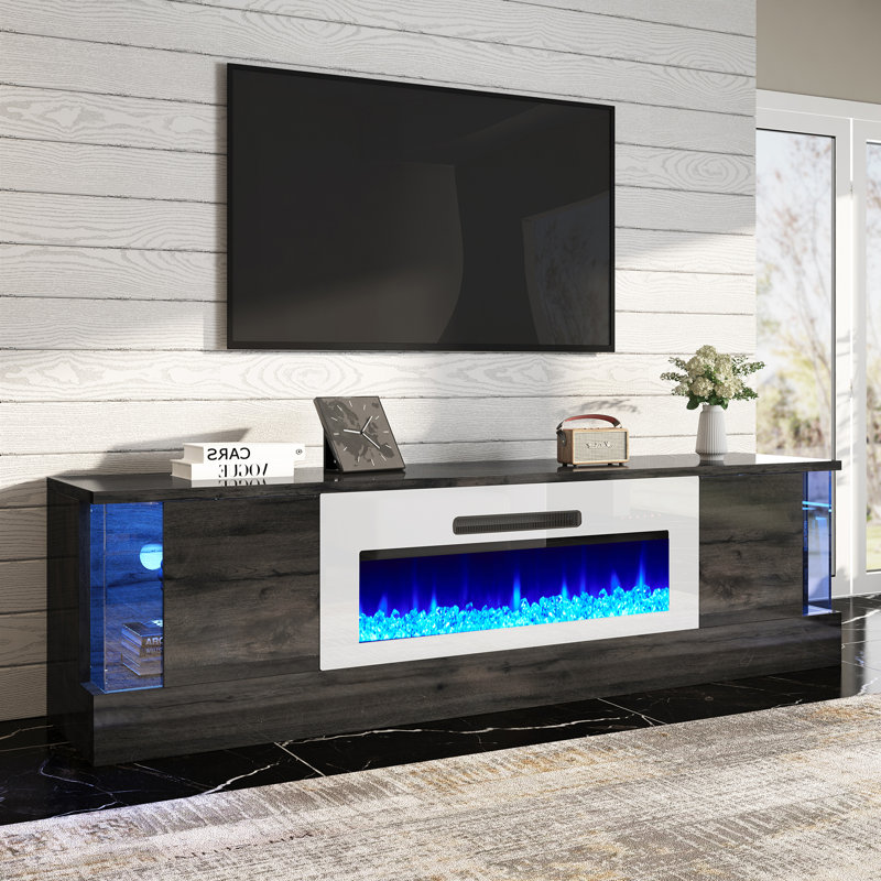 Meuble télé 70 po avec foyer Bhhatu, Gris / Noir, H 19,3 po x L 70 po x l 15,55 po
