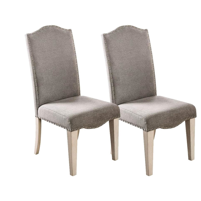 Chaises d'appoint transitionnelles (de 2), blanc antique et gris, revêtement en tissu, dossier à dos de chameau, pieds cannelés, siège rembourré avec 2 chaises, style, chaise, dossier, fabrication en bois massif avec siège et