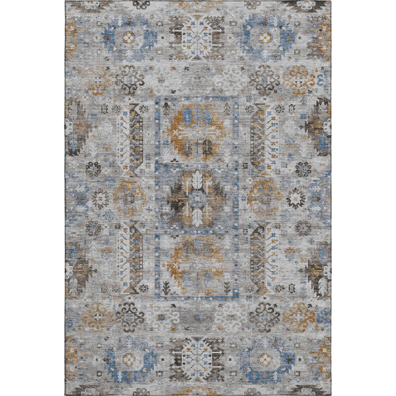 Tapis bohème de qualité supérieure lavable à la machine Mayfield AMF2198, 10 pi x 14 pi, Gris