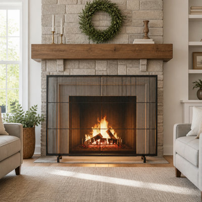 Pare-feu élégant en fer forgé à panneau unique, finition dorée luxueuse, pour une sécurité et une décoration intérieure améliorées.