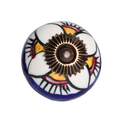 Set of Eight Blue And White Ceramic And Metal Drawer Pull Knobs