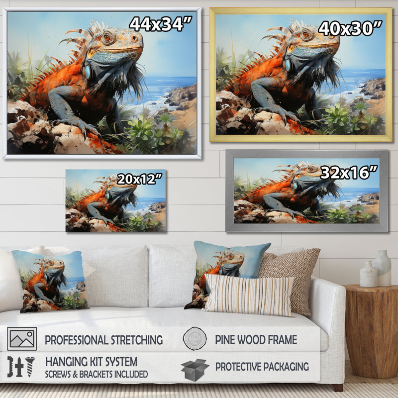 Lézard sur un rocher I sur toile, H 16 po x l 32 po x P 1 po, Cadre flottant noir