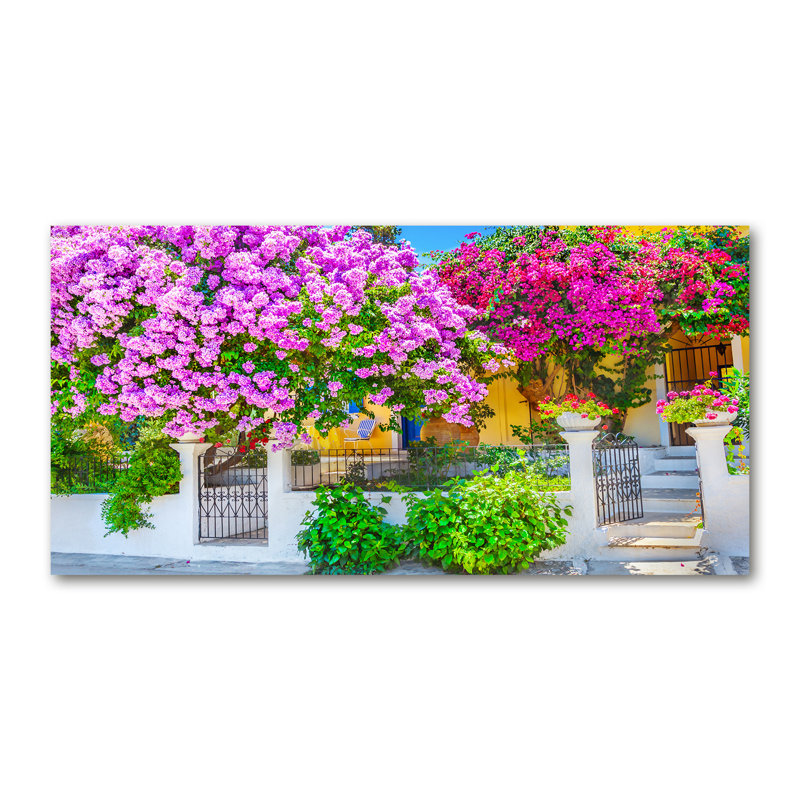House With Bougainvillea - No Frame Print on Canvas