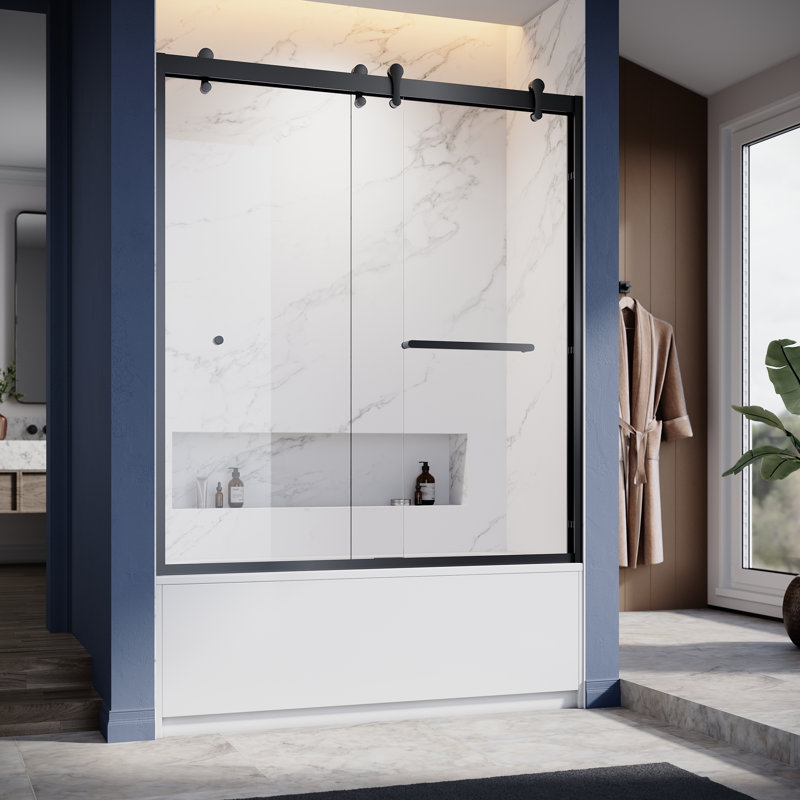 60'' - W x 66'' H Double Sliding Door Framed Tub Door with Enduro Shield, Matte Black