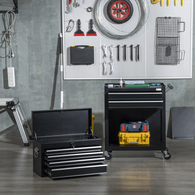 Sikander 27.6'' W 4 -Drawer Steel Combination Set with Wheels, Black
