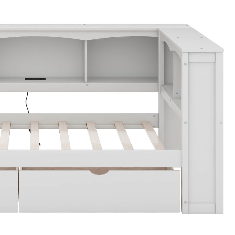 Lit de jour simple avec 2 tiroirs de rangement et ports USB, Blanc