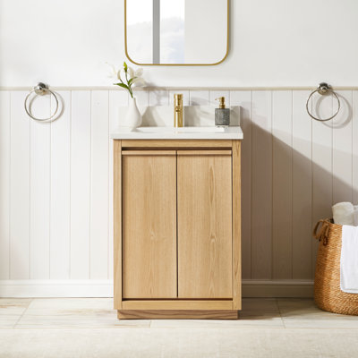 Clairence 24 In. Single Sink Freestanding Bath Vanity In Light Oak With Carrara Quartz Top