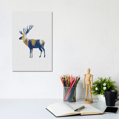 Moose Blue And Yellow by Orara Studio - Wrapped Canvas Gallery-Wrapped Canvas Giclée