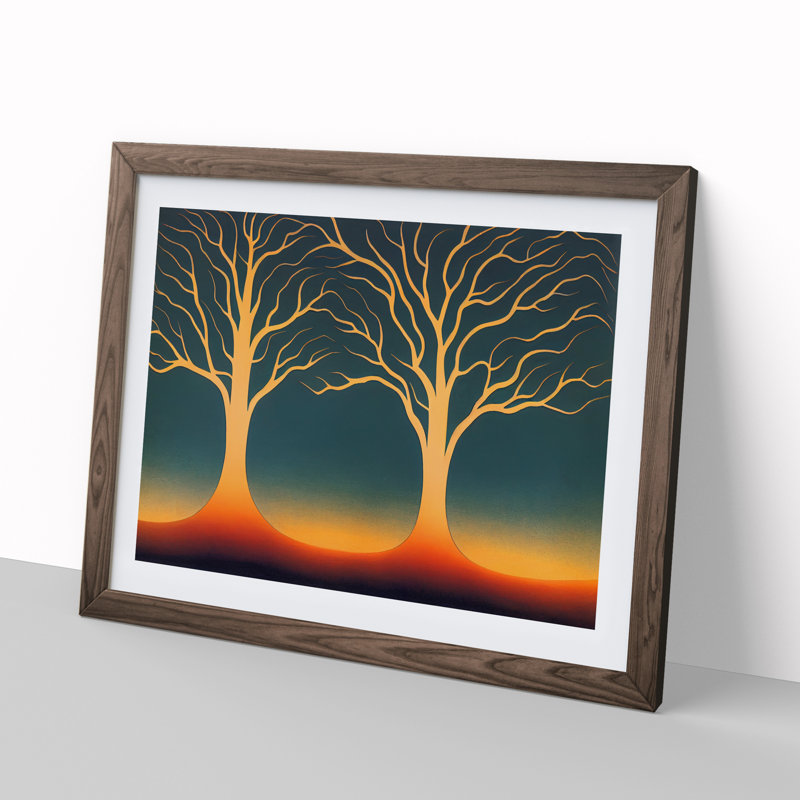 Exhilarating Trees Abstract - Single Picture Frame Print, 46cm H x 64cm W x 2cm D, Walnut