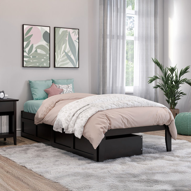 Lit plateforme avec rangement Aayanna, Simple, Espresso