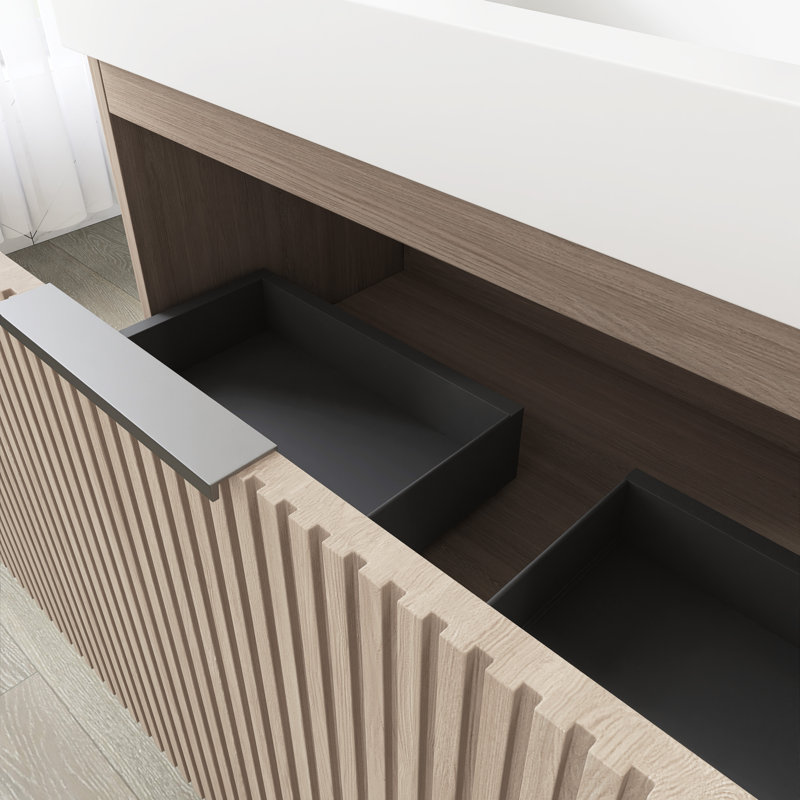 Meuble-lavabo autoportant 36 po avec lavabo intégré rectangulaire sans robinet, Chêne brun