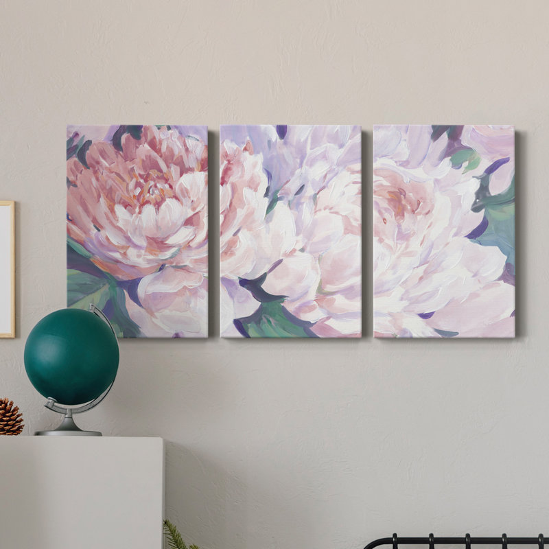 Pivoines en fleurs I - Toile tendue avec châssis de qualité supérieure - prête à être accrochée, H 60 po x l 120 po x P 1 po