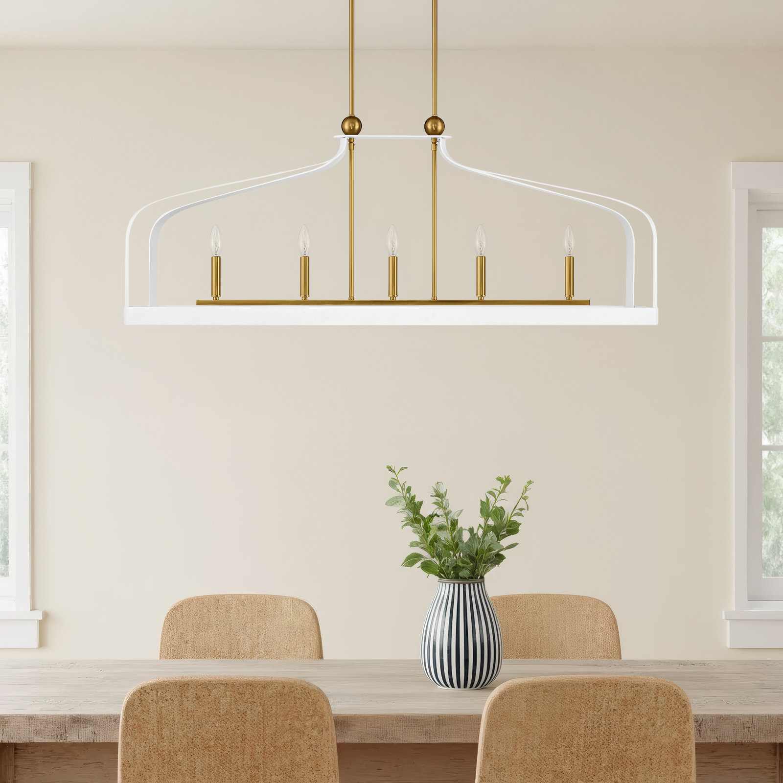 Kenmore 5 - Light Metal Dimmable Kitchen Island Chandelier, White/Gold