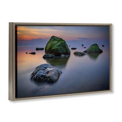 Mossy Rocks Protruding Sea Brown Framed Floater Canvas by Rick Berk