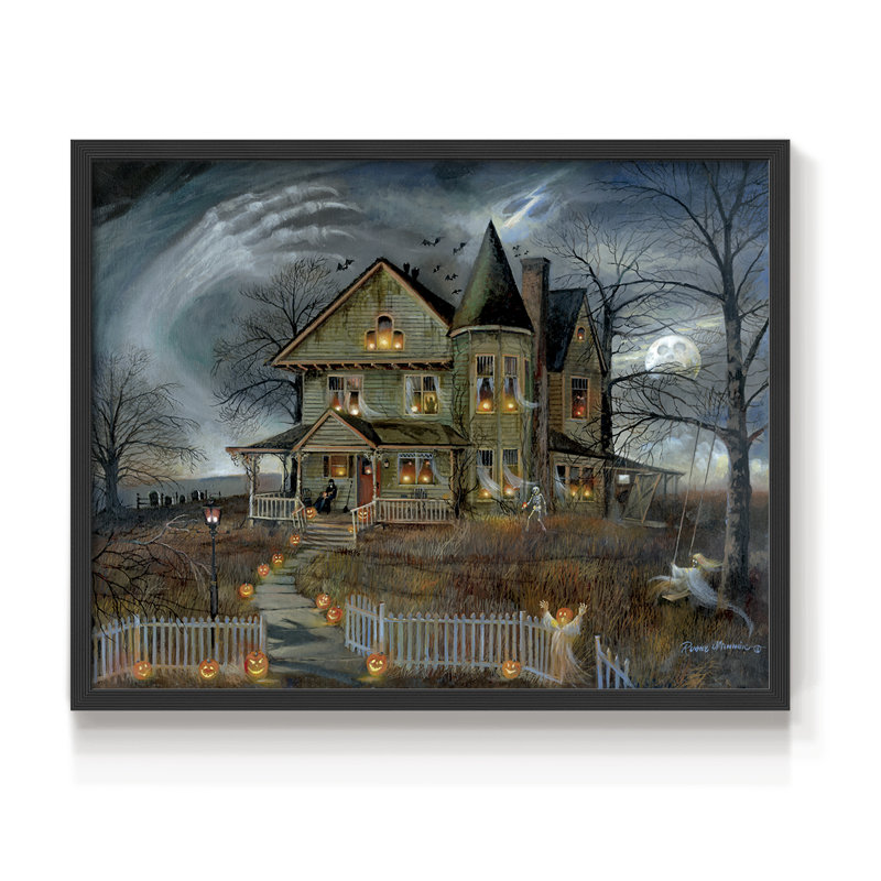 Maison hantée - reproduction encadrée - réaménageable, H 22 po x l 28 po, Noir, noir, noir, noir
