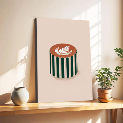 Illustration rétro minimaliste de gâteau au latte art, impression sur toile tendue grand format pour salon ou chambre.