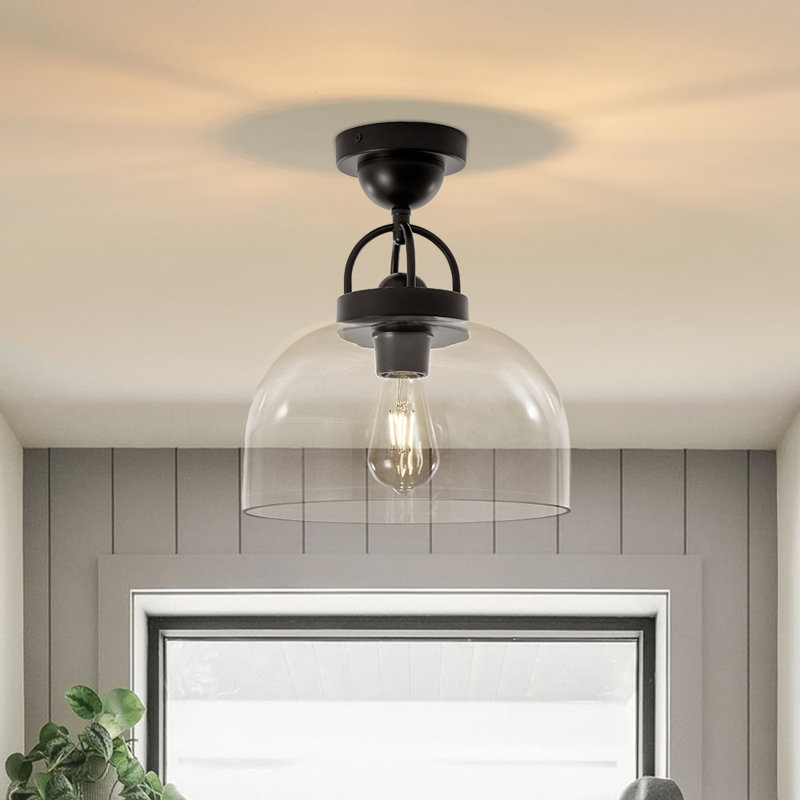 1 - Light Clear Glass Dome Shade Semi Flush Mount, Matte Black
