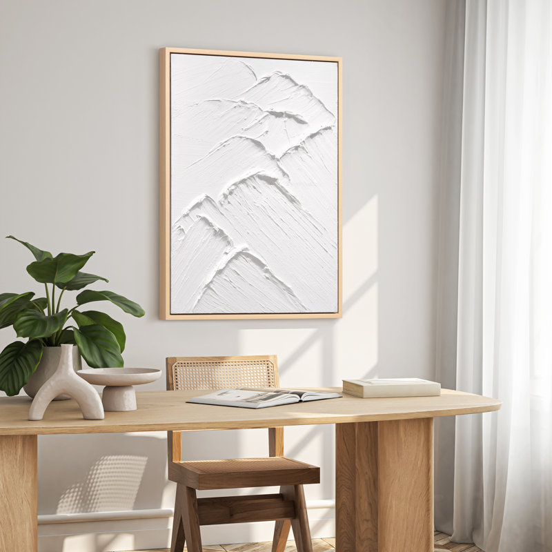White Textured Abstract Mountain Canvas with Light Wood Frame, 30" x 40"