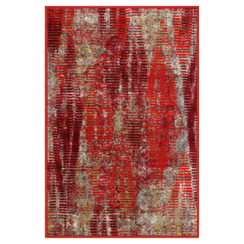 Tapis d'intérieur antidérapant lavable à motif abstrait moderne Topeka, Rectangle 2 pi x 3 pi