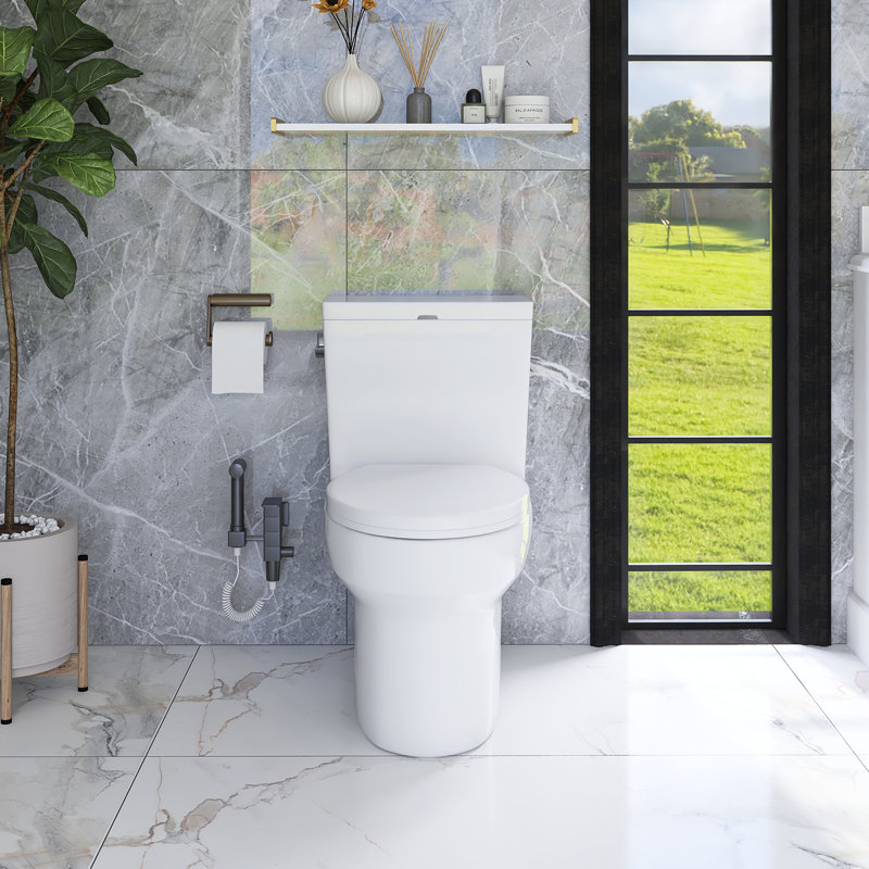 12 Inch One Piece 1.28 GPF Single Flush Elongated Toilet In White Seat Included