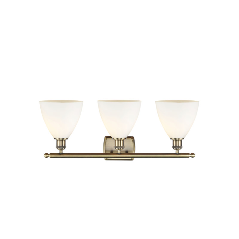 Éclairage pour meuble-lavabo 3 lumières Shauna, Laiton antique, Blanc mat, Incandescente