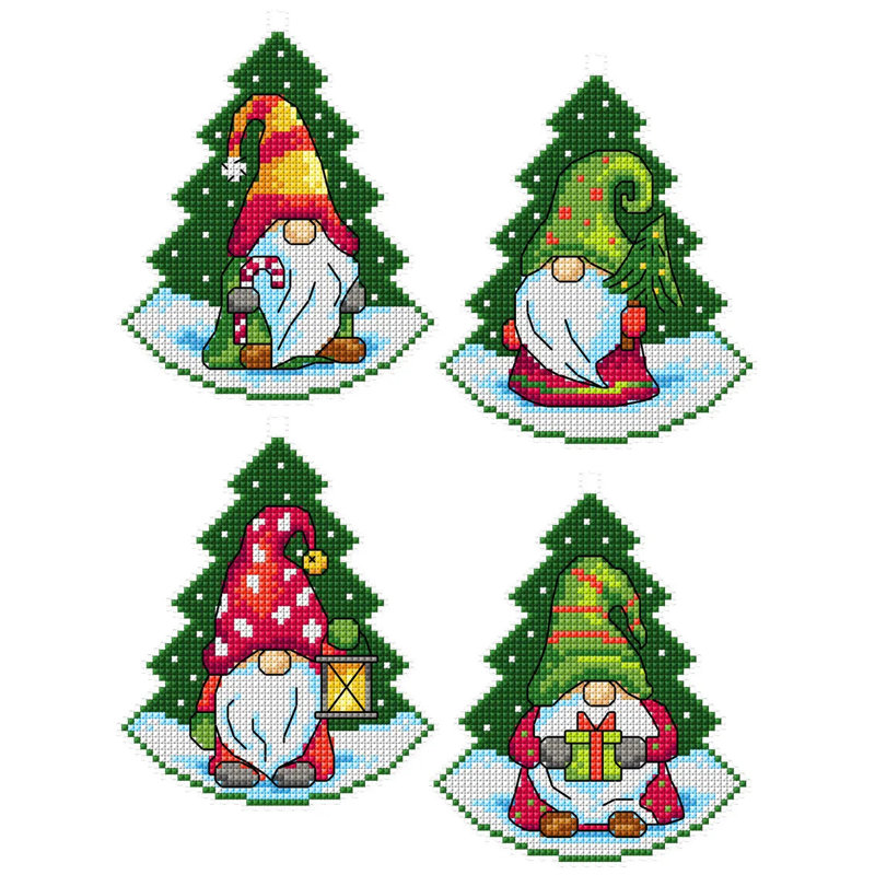 Gnomes à l'intérieur de Christmas Trees, ensemble de point de croix compté avec toile en plastique
