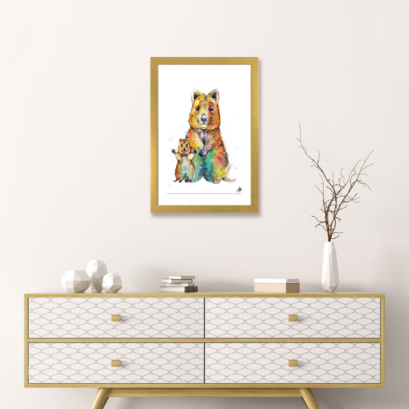 Art encadré pour enfants Qwazy Quokkas, H 32 po x l 24 po x P 1 po, Papier encadré doré