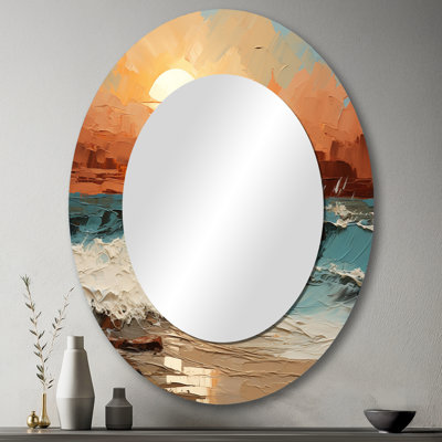 Bold Beach Sunset Scenery I - Miroir décoratif ovale côtier sur métal
