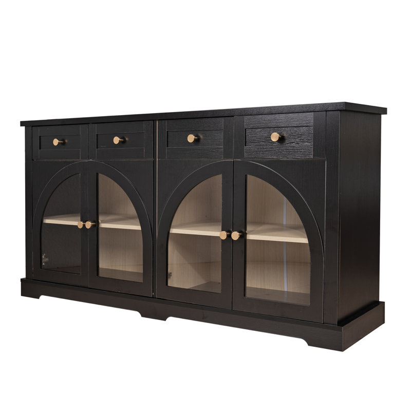Buffet l 60 "avec 4 portes en verre, Noir