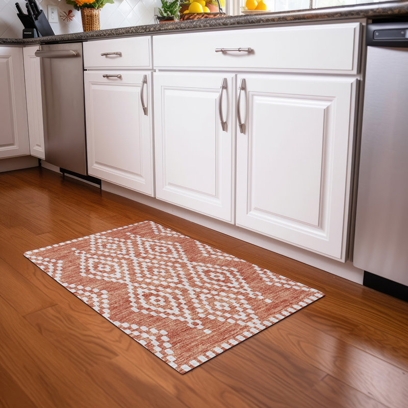 Premium Machine Washable Prisco Salmon Rug, Rectangle 1'8" x 2'6"