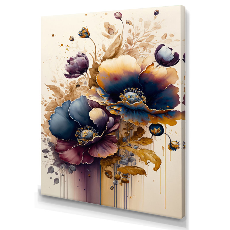 «Night Shade Poppy Floral Design II», reproduction sur toile, H 40 po x l 30 po x P 1,5 po, Toile tendue