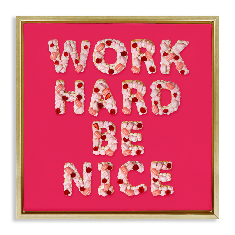 Cadre de travail flottant «Work Hard Be Nice», design par Lish Creative, H 18 po x l 18 po, Cadre flottant métallique doré