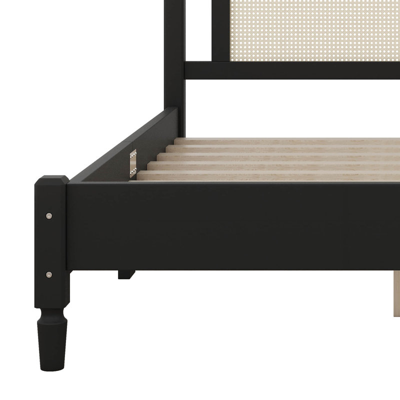 Ensemble de chambre à coucher 3 pièces avec cadre de lit en bois, Noir, Grand